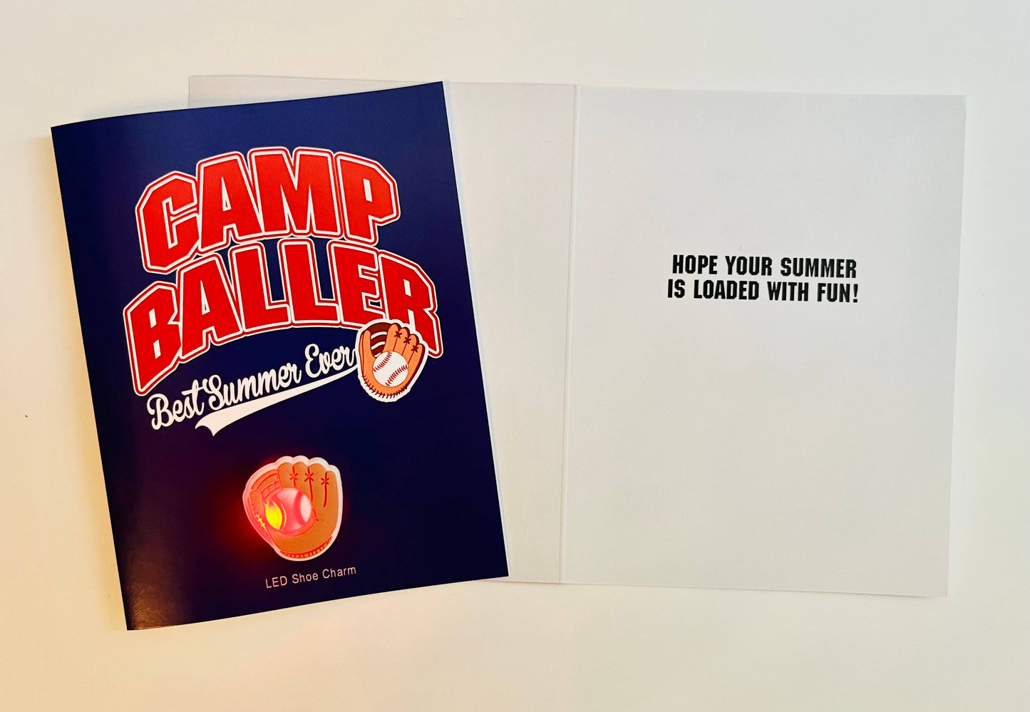 Camp Baller Greeting Card W/LED Baseball Shoe Charm