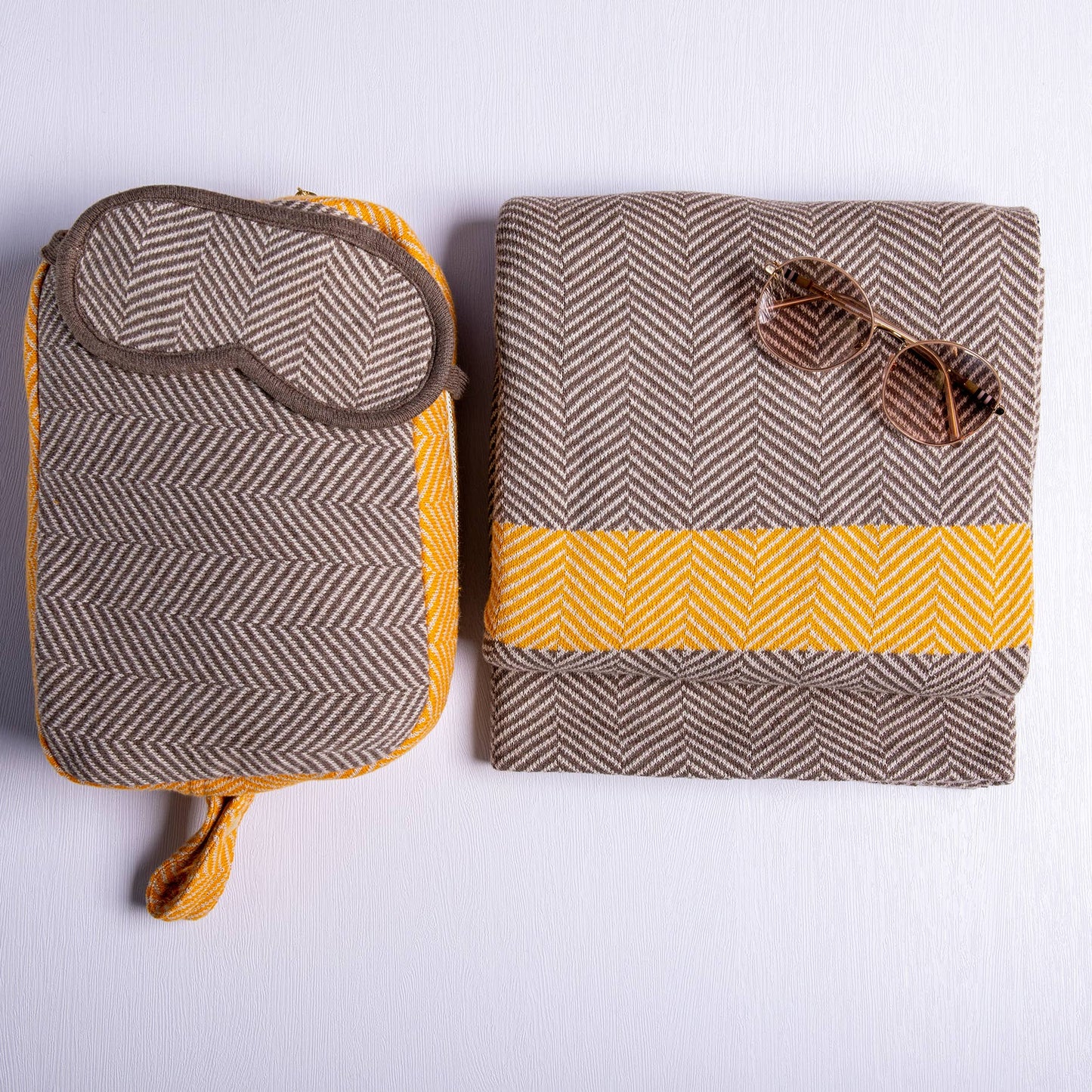 Chevron Stripes Yellow/Melon 100% Organic Cotton Travel Set