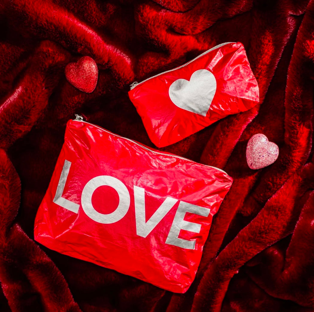 Set of Two - Organizational Packs - Crimson Red with Silver "LOVE" & Heart