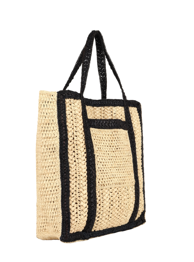 Nessa two-tone raffia tote bag