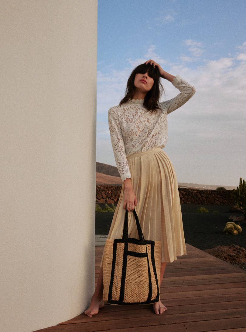 Nessa two-tone raffia tote bag