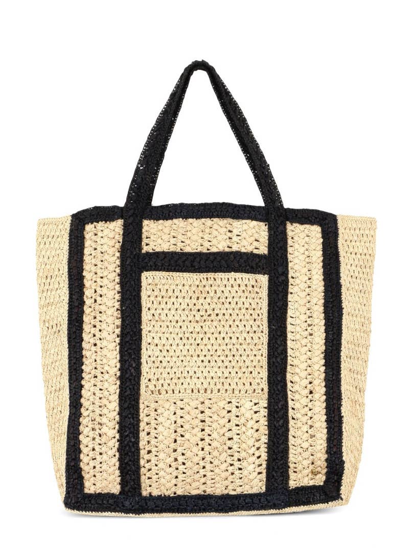 Nessa two-tone raffia tote bag