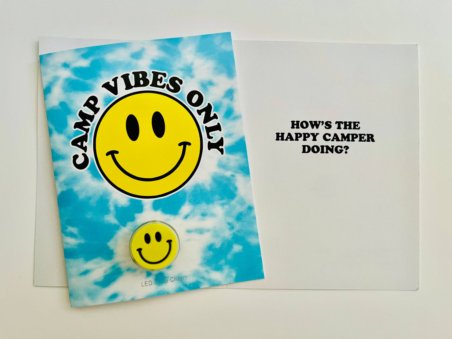 Camp Vibes Only! W/LED Smiley Face Shoe Charm