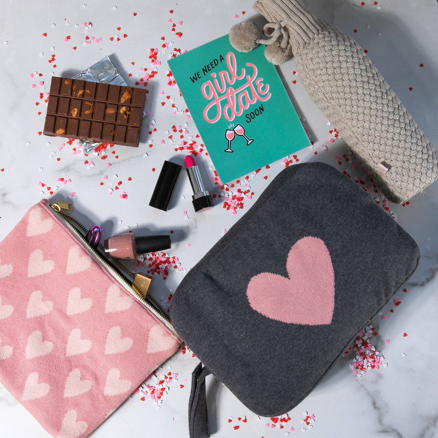 Hearts and Xoxo Travel MakeUp Pouch - Blossom