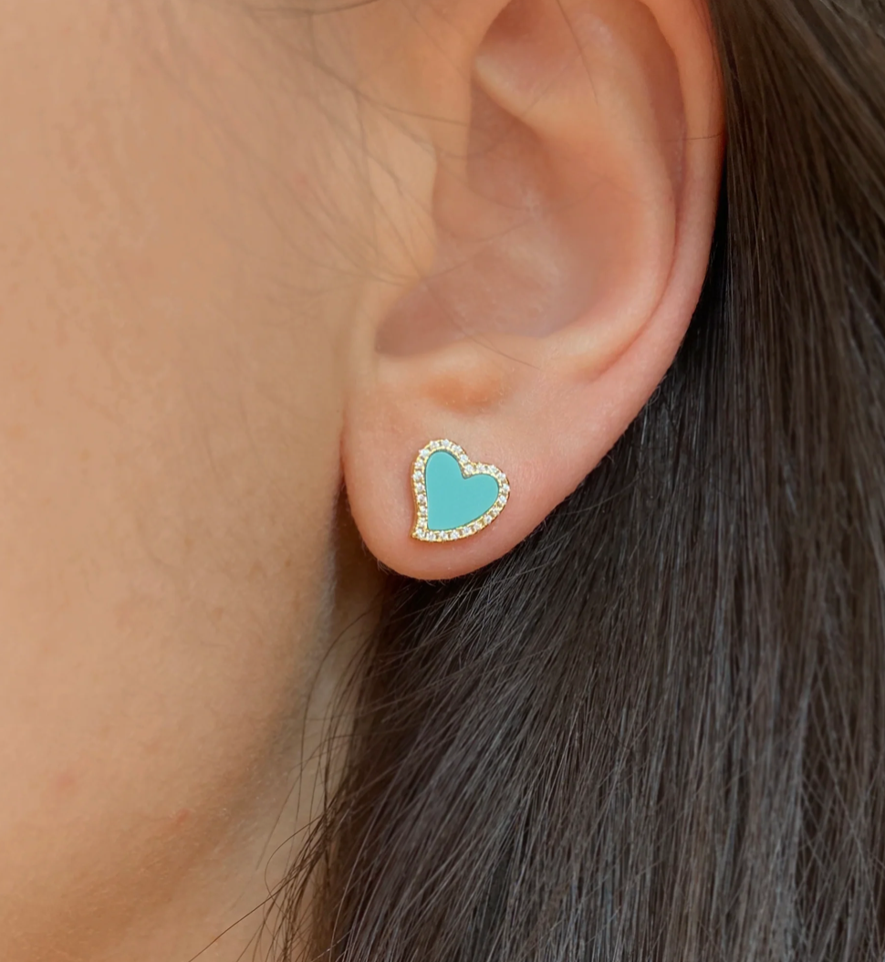 Turquoise Amore Heart Stud Earrings