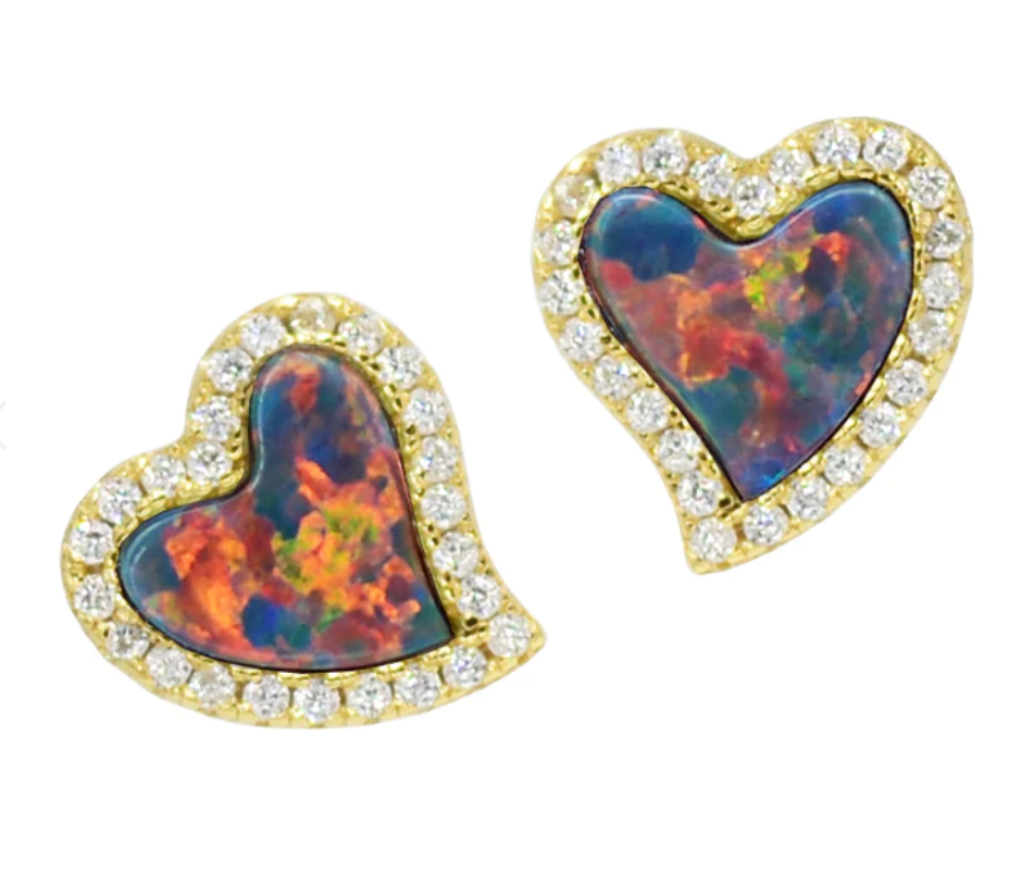 Amore Heart Stud Earrings - Opal