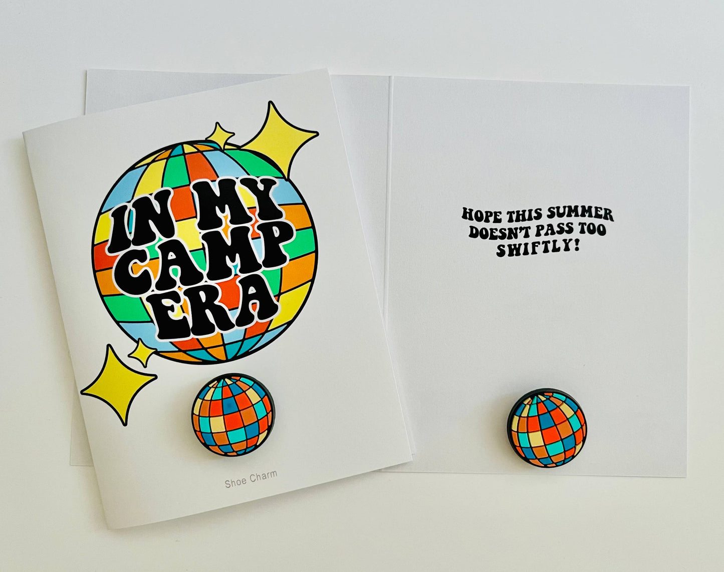 NEW! In My Camp Era greeting card w/disco ball shoe charm