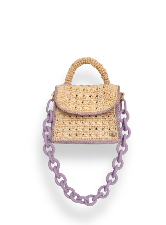 Mini Félicie natural and lavender mini raffia bag