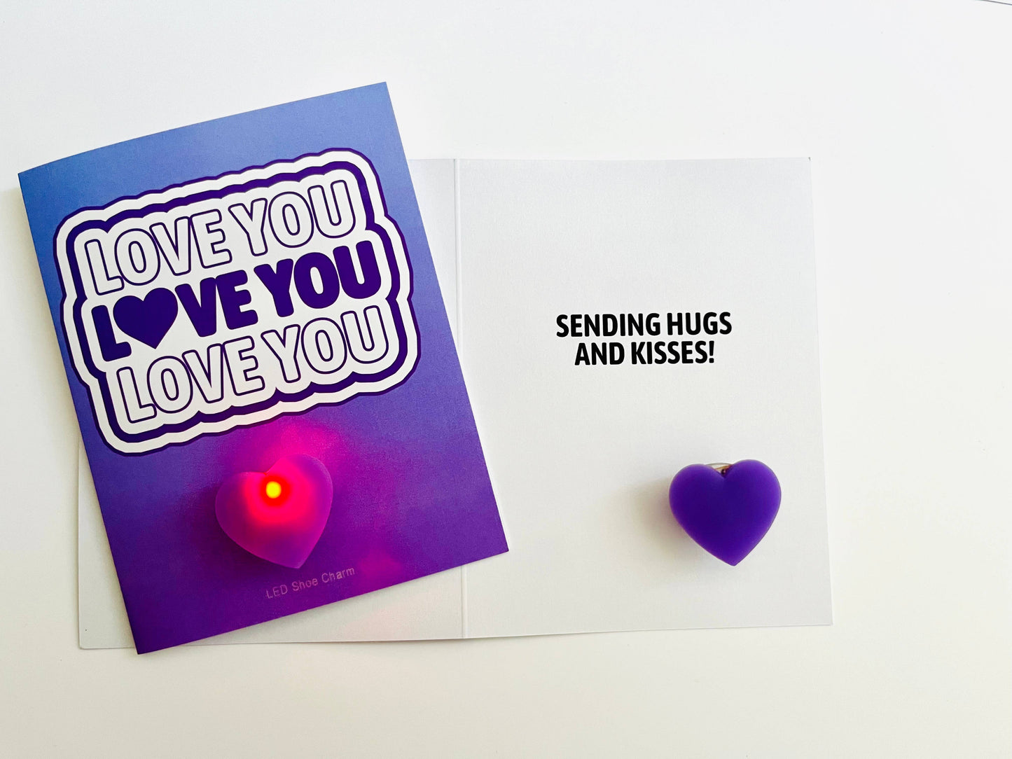 Love You! Camp Card With LED Purple Heart Shoe Charm