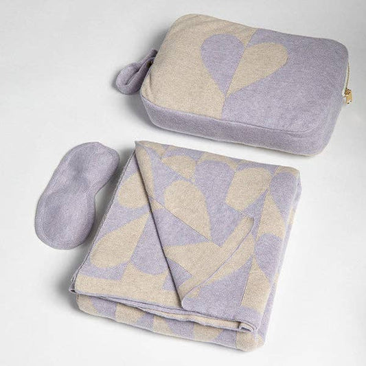 Amore Organic Cotton Travel Blanket and Eye Mask Set: Lavender