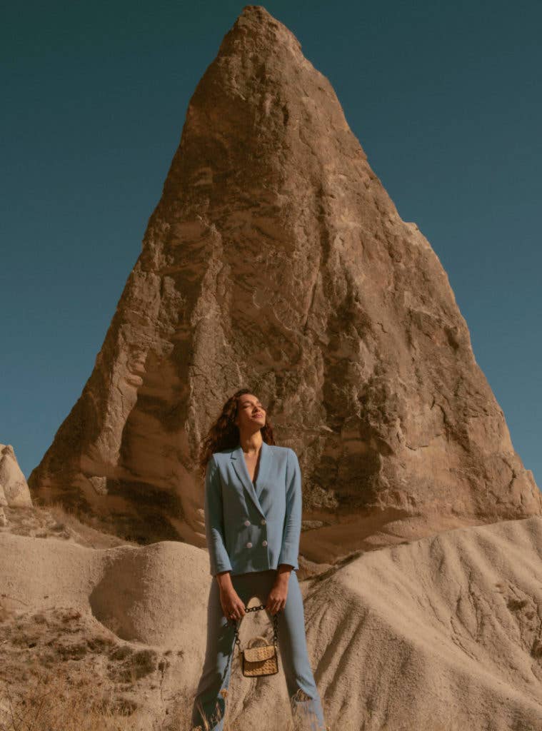 Mini Félicie natural and black mini raffia bag