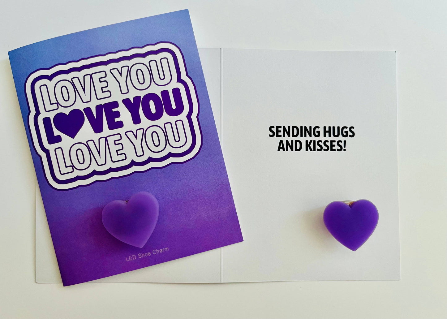 Love You! Camp Card With LED Purple Heart Shoe Charm