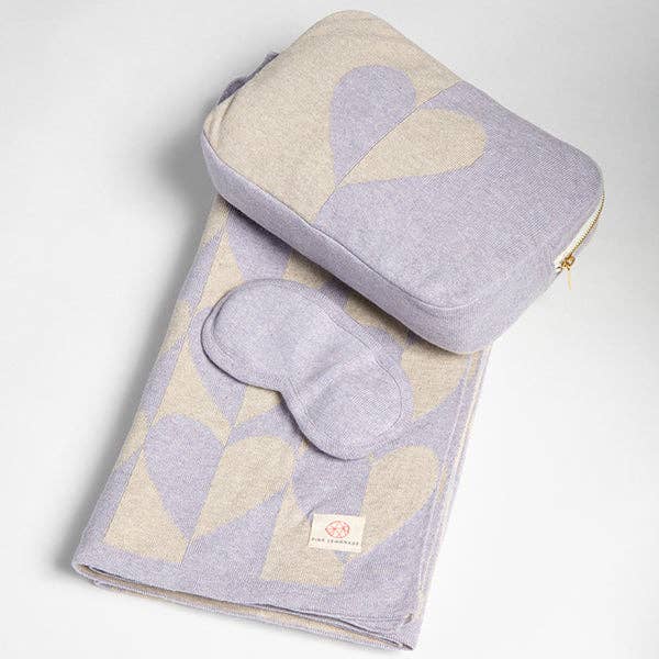 Amore Organic Cotton Travel Blanket and Eye Mask Set: Lavender