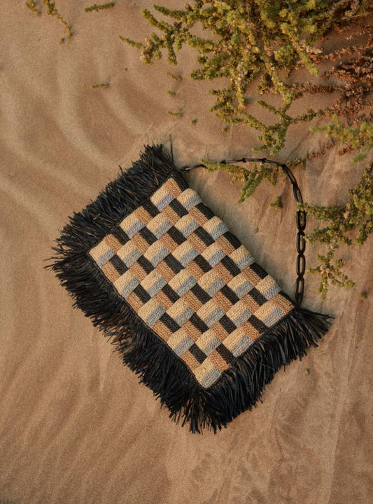 Harper Black Raffia Pouch