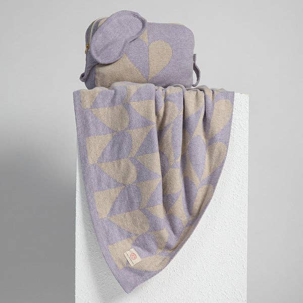 Amore Organic Cotton Travel Blanket and Eye Mask Set: Lavender