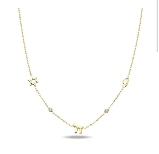 Lucky חי Chai Charms Necklace Gold