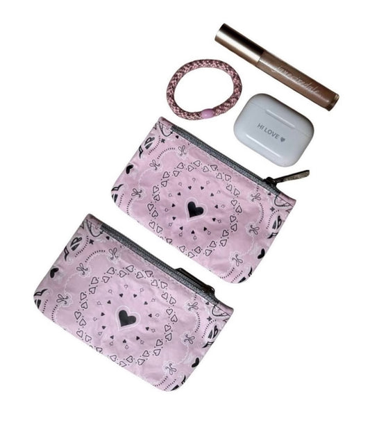 Set of Two Card Pouches - Baby Pink Bandana