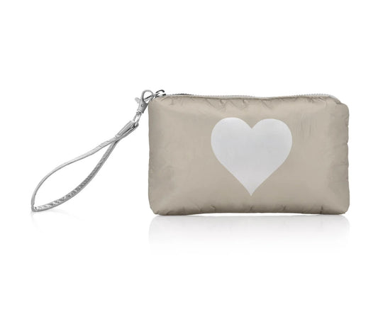 Zip Wristlet - Golden Shimmer Beige with Silver Heart