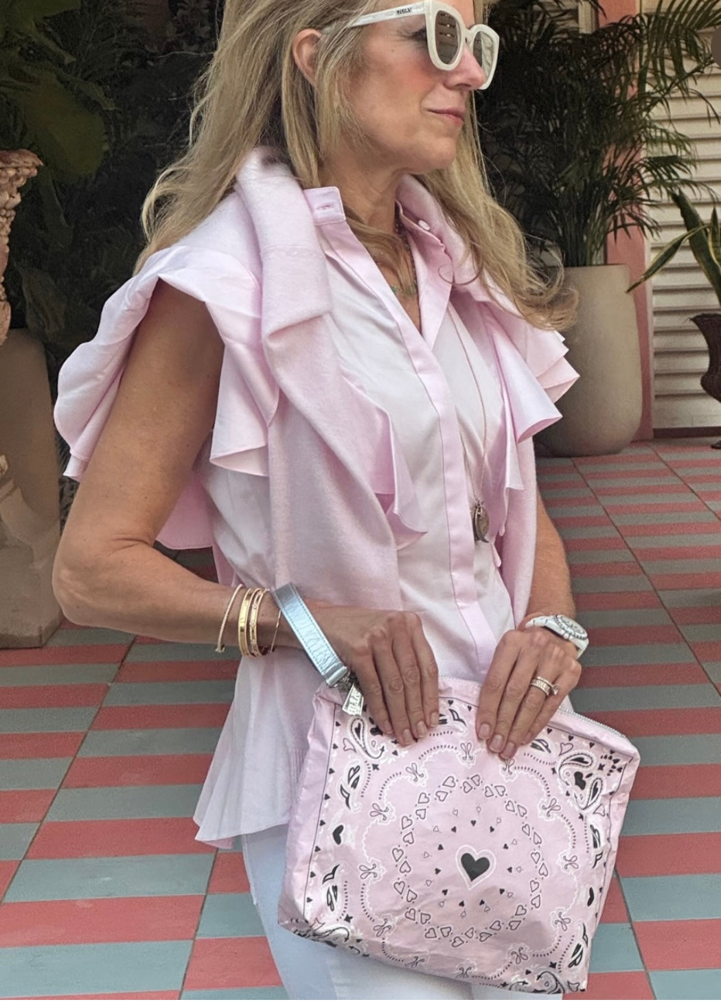 Medium Zipper Pouch Baby Pink Bandana