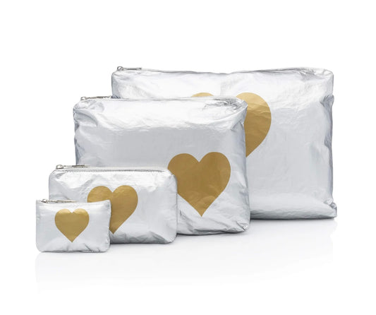 Set of Four - Packing Cubes - Silver with Gold Heart