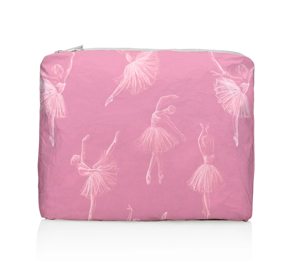 Medium Zipper Pouch in Pink with Ballerinas