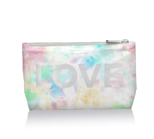 Cosmetic Zipper Pouch in Watercolor Tie Dye with "LOVE"