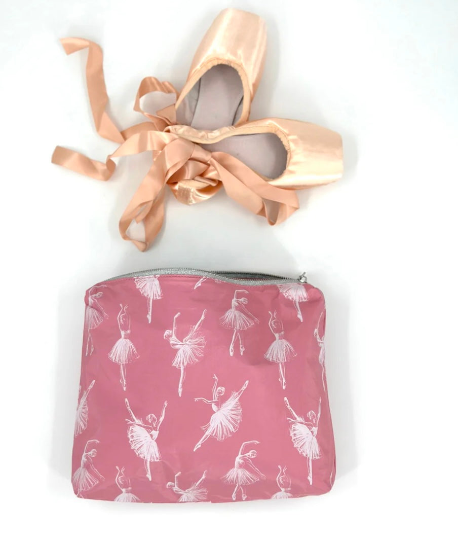 Medium Zipper Pouch in Pink with Ballerinas