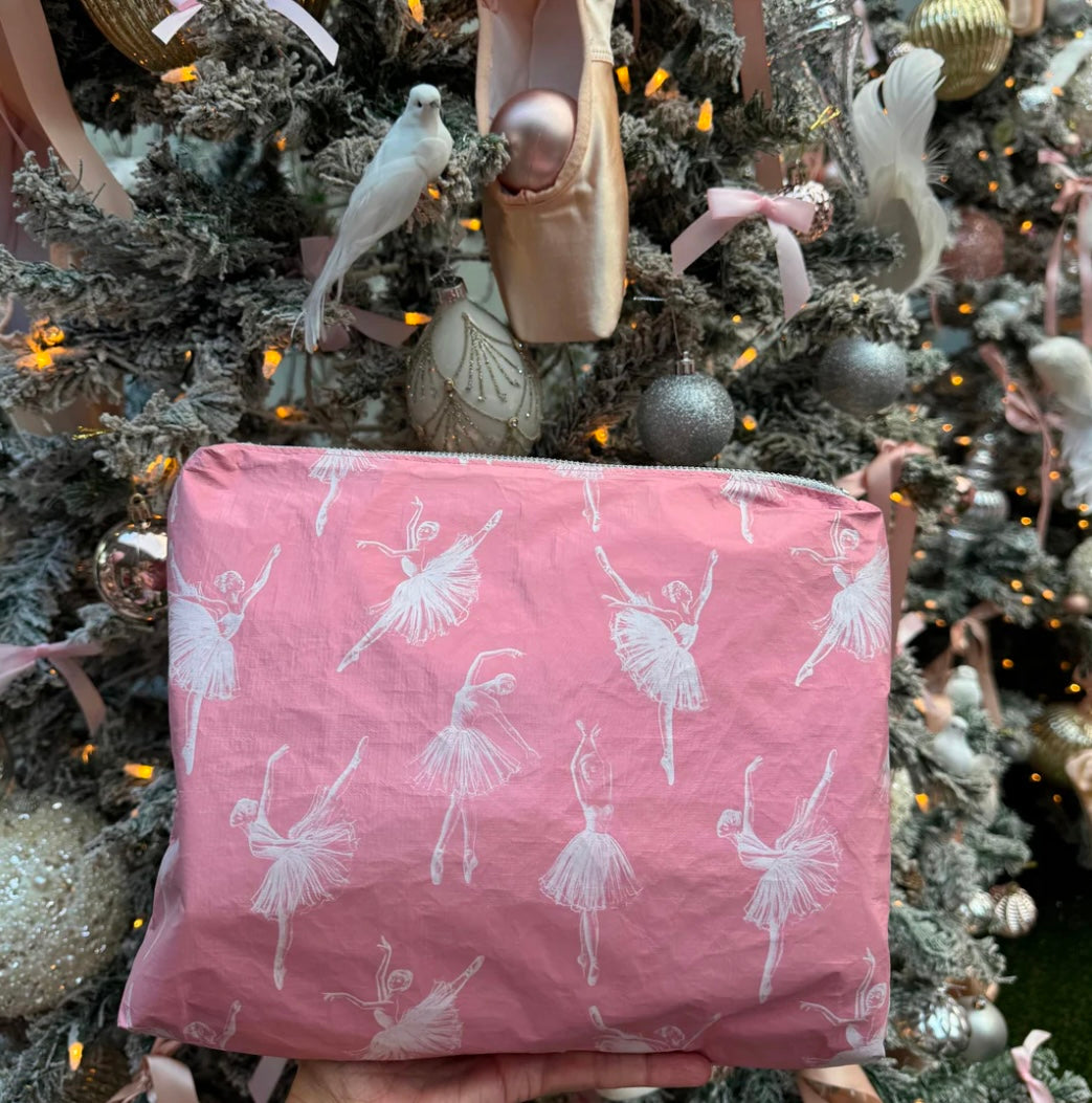 Medium Zipper Pouch in Pink with Ballerinas