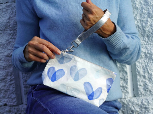 Zip Wristlet - "Language of Love" in Shades of Blue