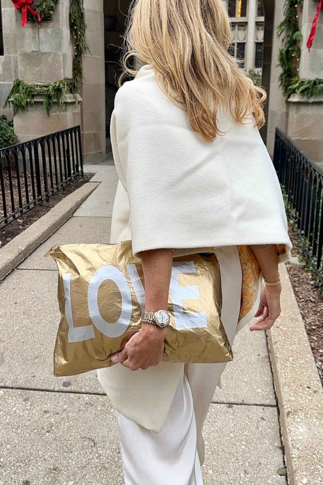 Jumbo Zipper Pouch in Gold with Silver LOVE