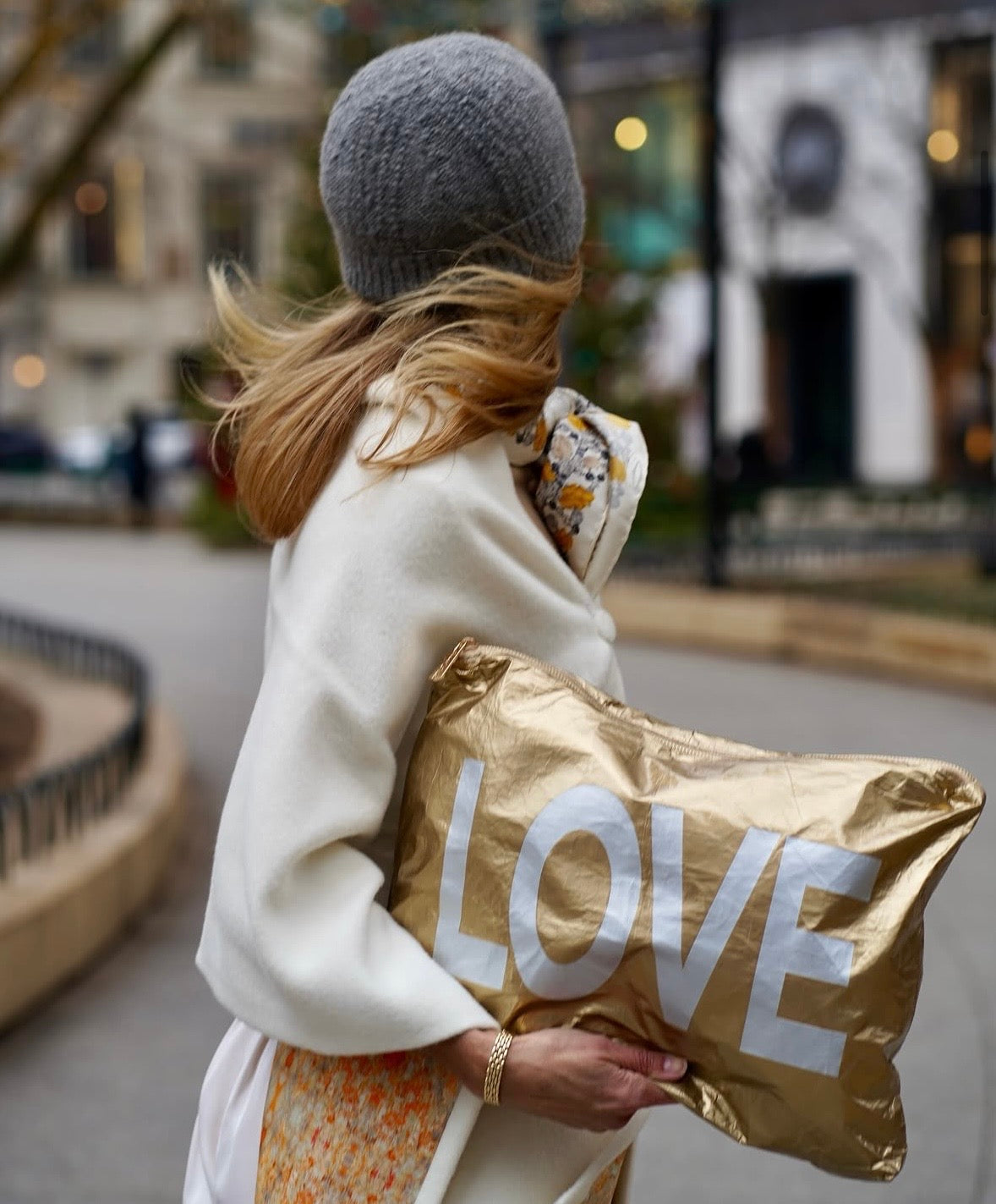 Jumbo Zipper Pouch in Gold with Silver LOVE