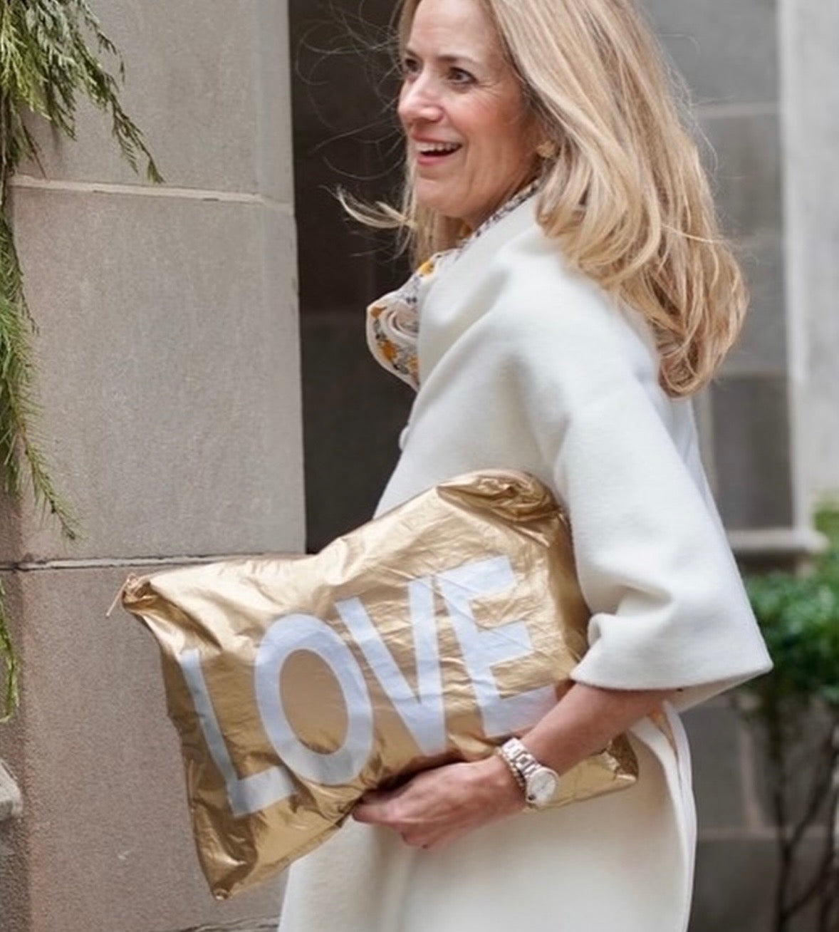 Jumbo Zipper Pouch in Gold with Silver LOVE