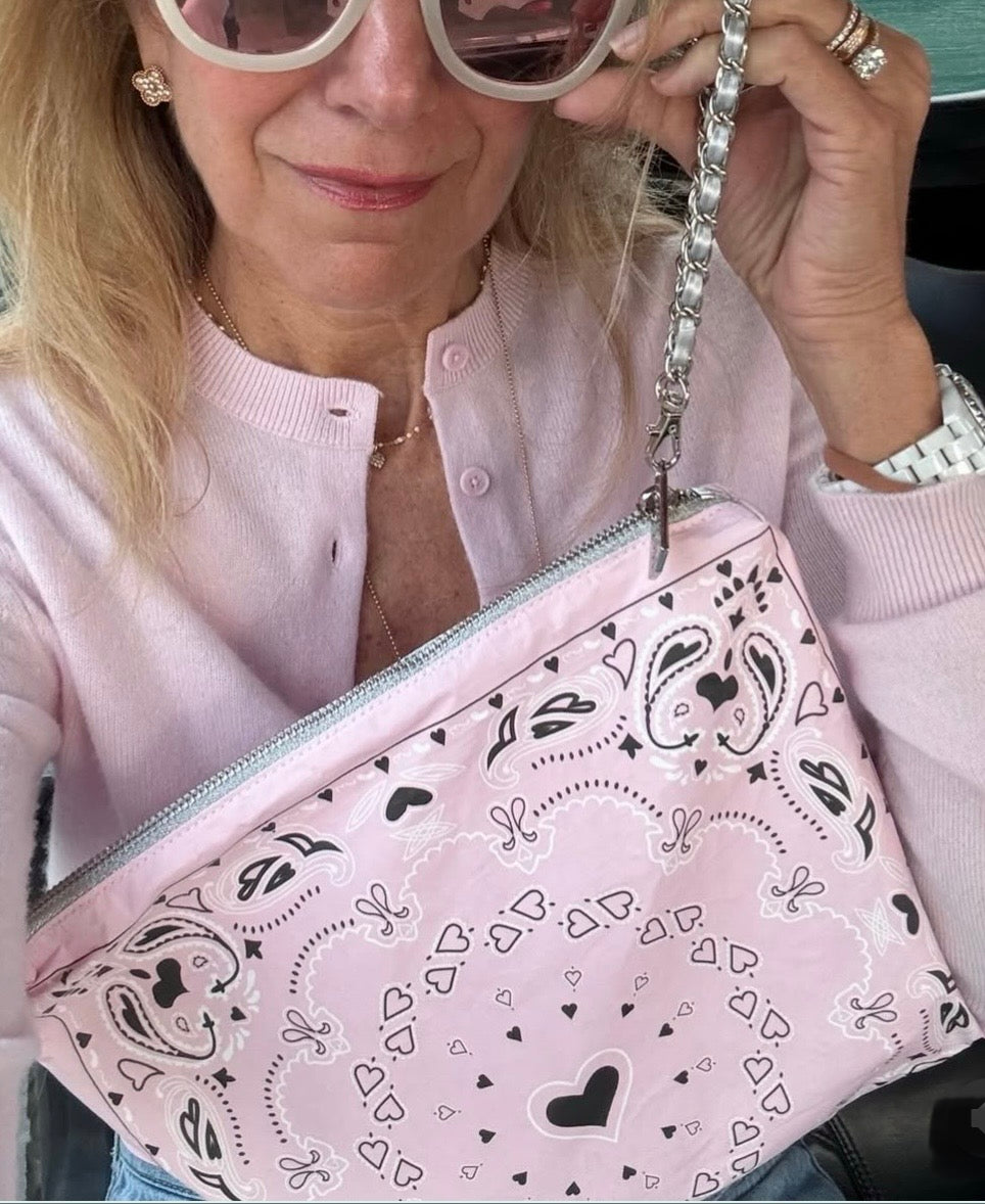 Medium Zipper Pouch Baby Pink Bandana