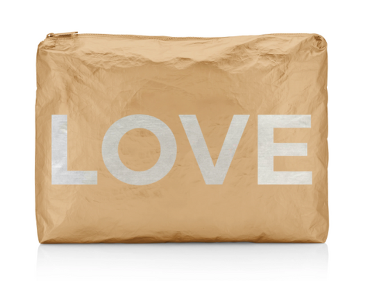 Jumbo Zipper Pouch in Gold with Silver LOVE