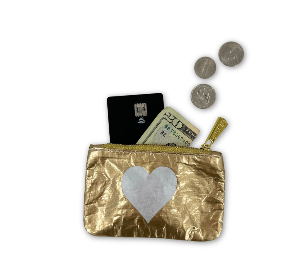 Set of Three Gift Card Holder Pouches - Gold with Silver Heart, H!, and Star