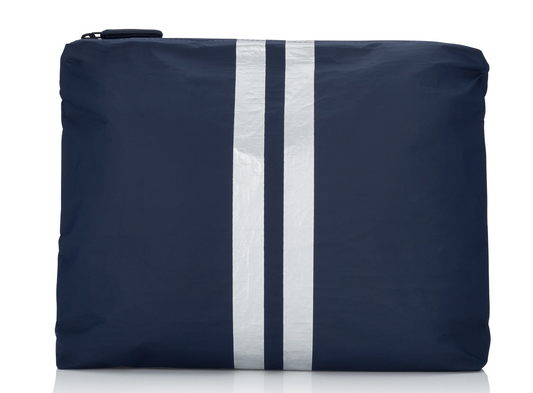 Medium Zipper Pack in Navy with Silver Stripes