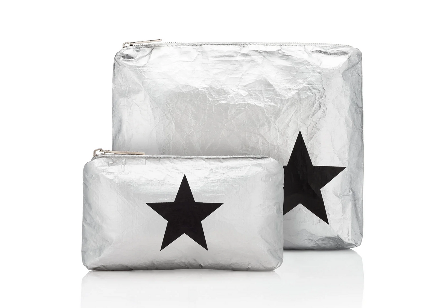 Set of Two - Organizational Pouches - Silver with Black Star