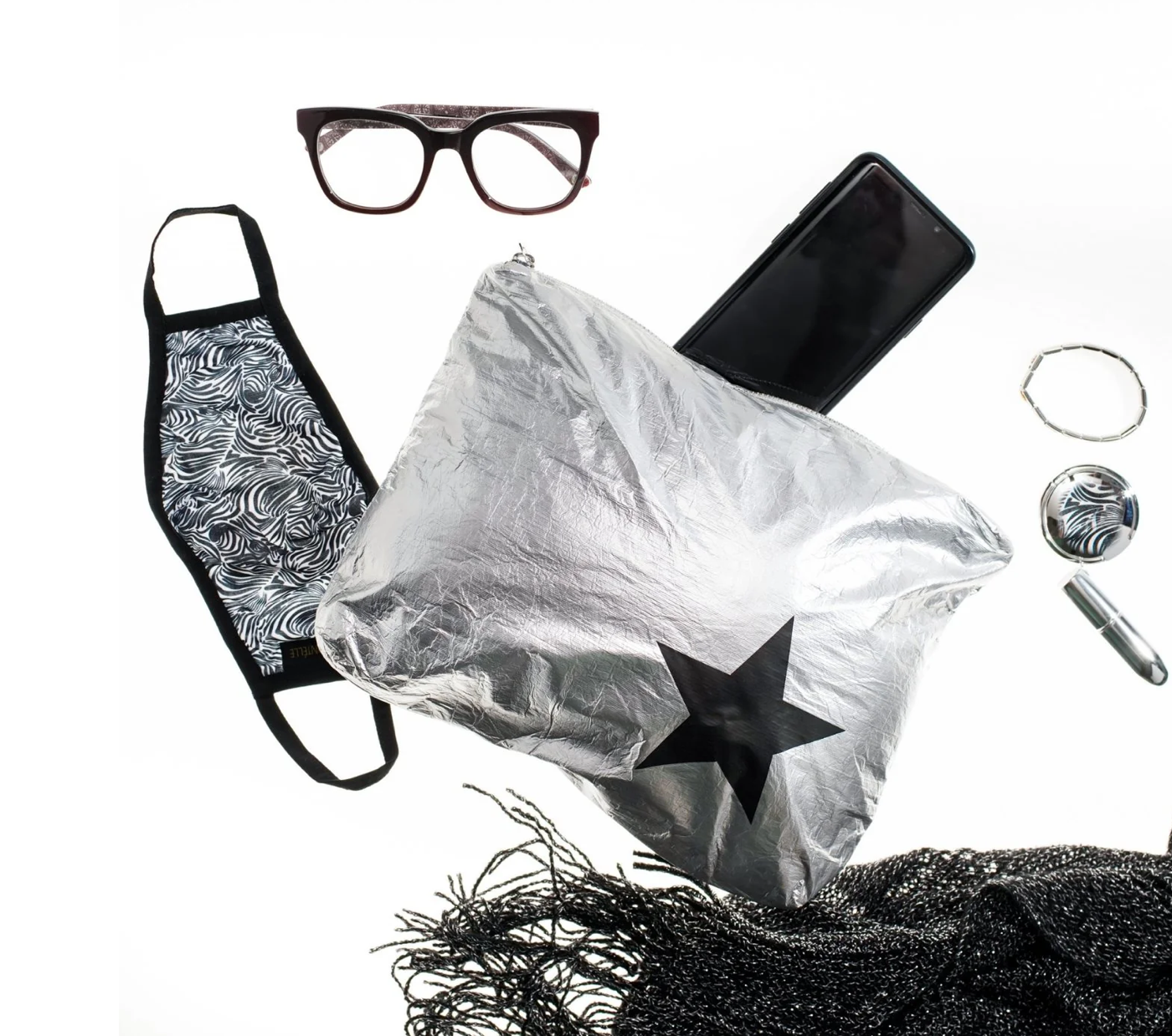 Set of Two - Organizational Pouches - Silver with Black Star