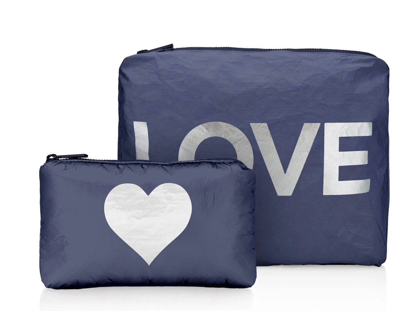Set of Two - Organizational Pouches - Shimmer Navy Blue with Silver "LOVE"