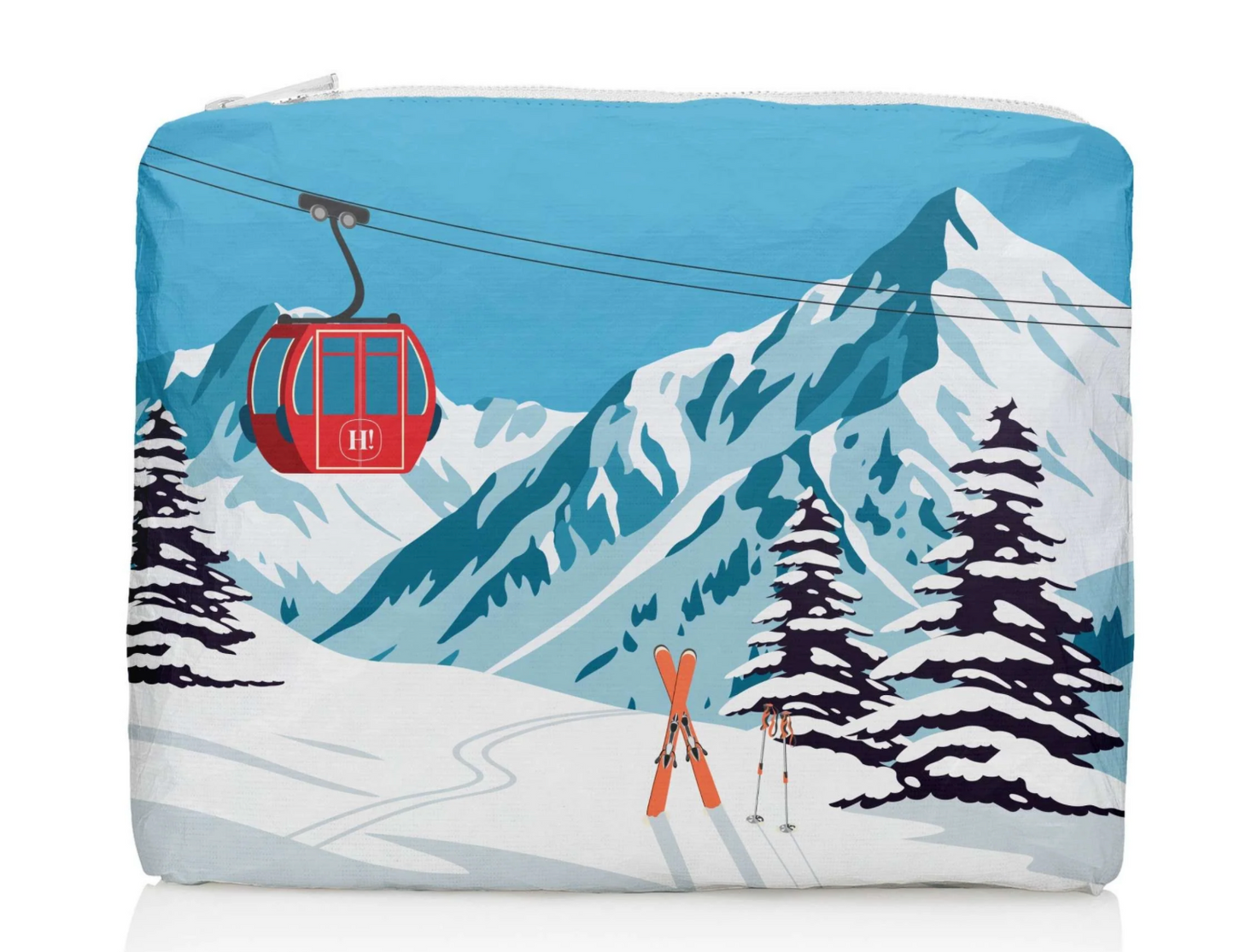Medium Zipper Pouch Red Gondola Ski Print