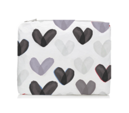 Medium Zipper Pouch Language of Love Black, White, Grey Heart Print