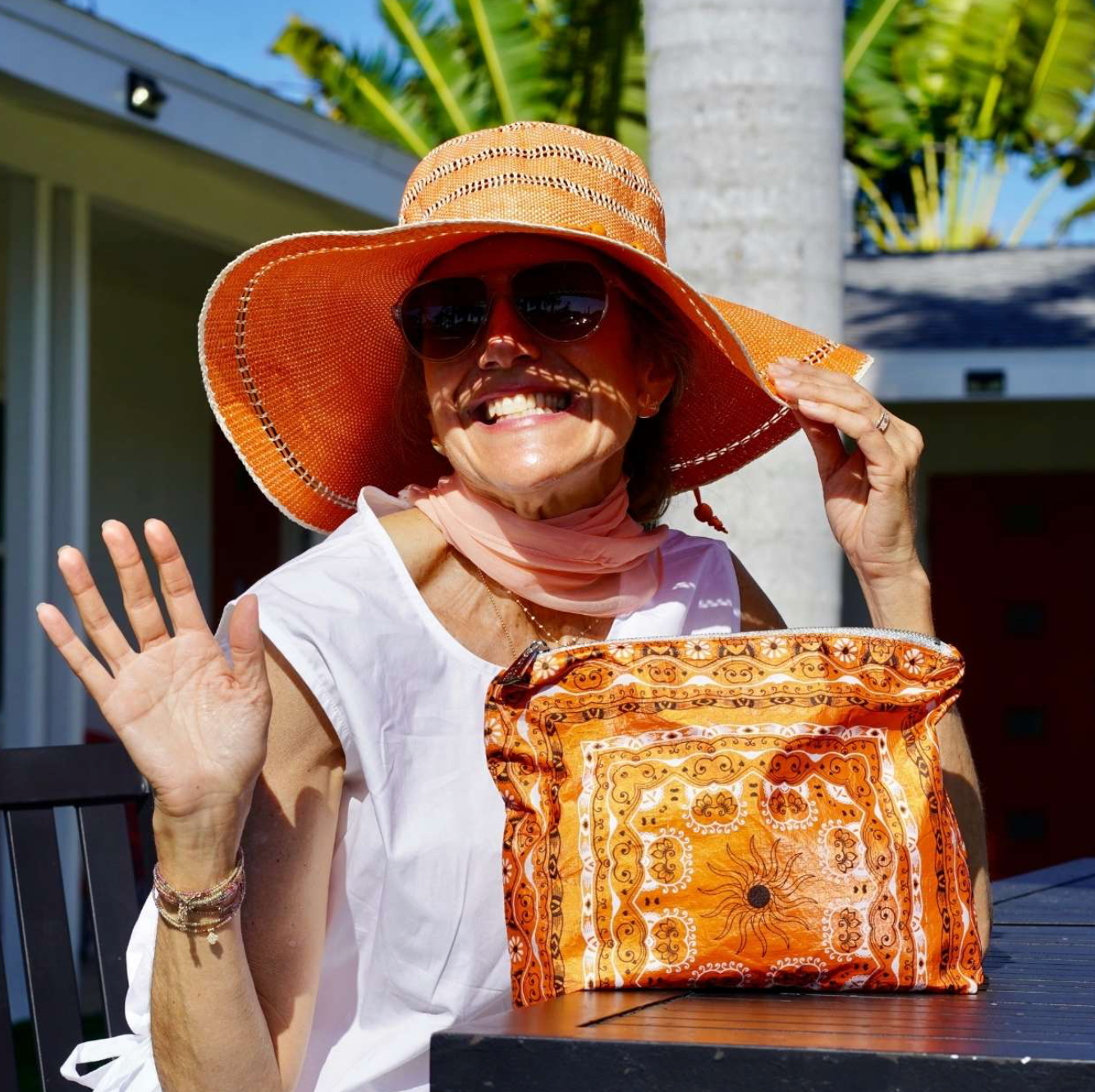 Medium Zipper Pouch - Orange Bandana Print
