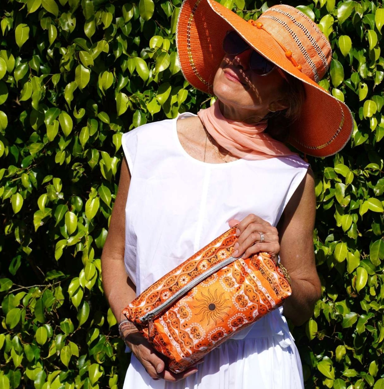 Medium Zipper Pouch - Orange Bandana Print