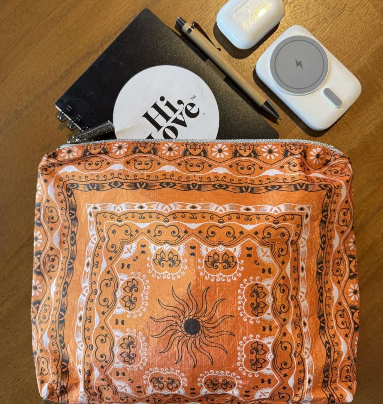 Medium Zipper Pouch - Orange Bandana Print