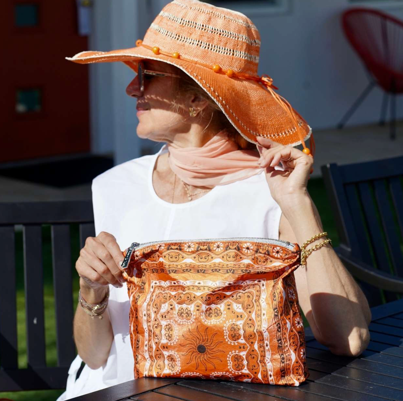 Medium Zipper Pouch - Orange Bandana Print