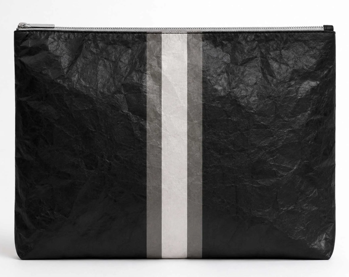 Jumbo Zipper Pouch Black with Pewter & Silver Stripe
