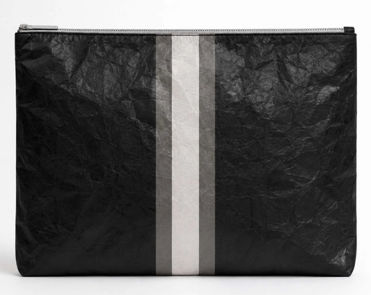 Jumbo Zipper Pouch Black with Pewter & Silver Stripe