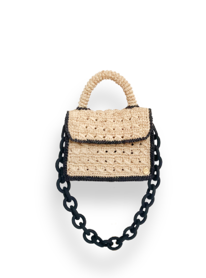 Mini Félicie natural and black mini raffia bag