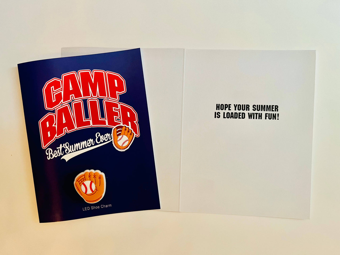 Camp Baller Greeting Card W/LED Baseball Shoe Charm