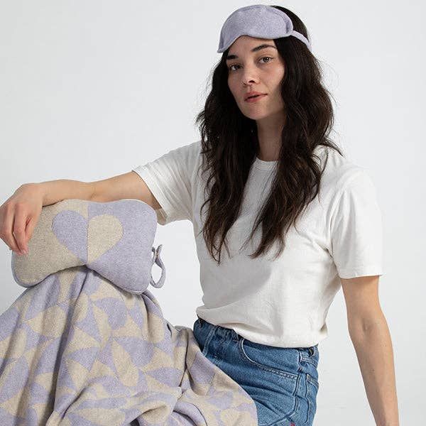 Amore Organic Cotton Travel Blanket and Eye Mask Set: Lavender